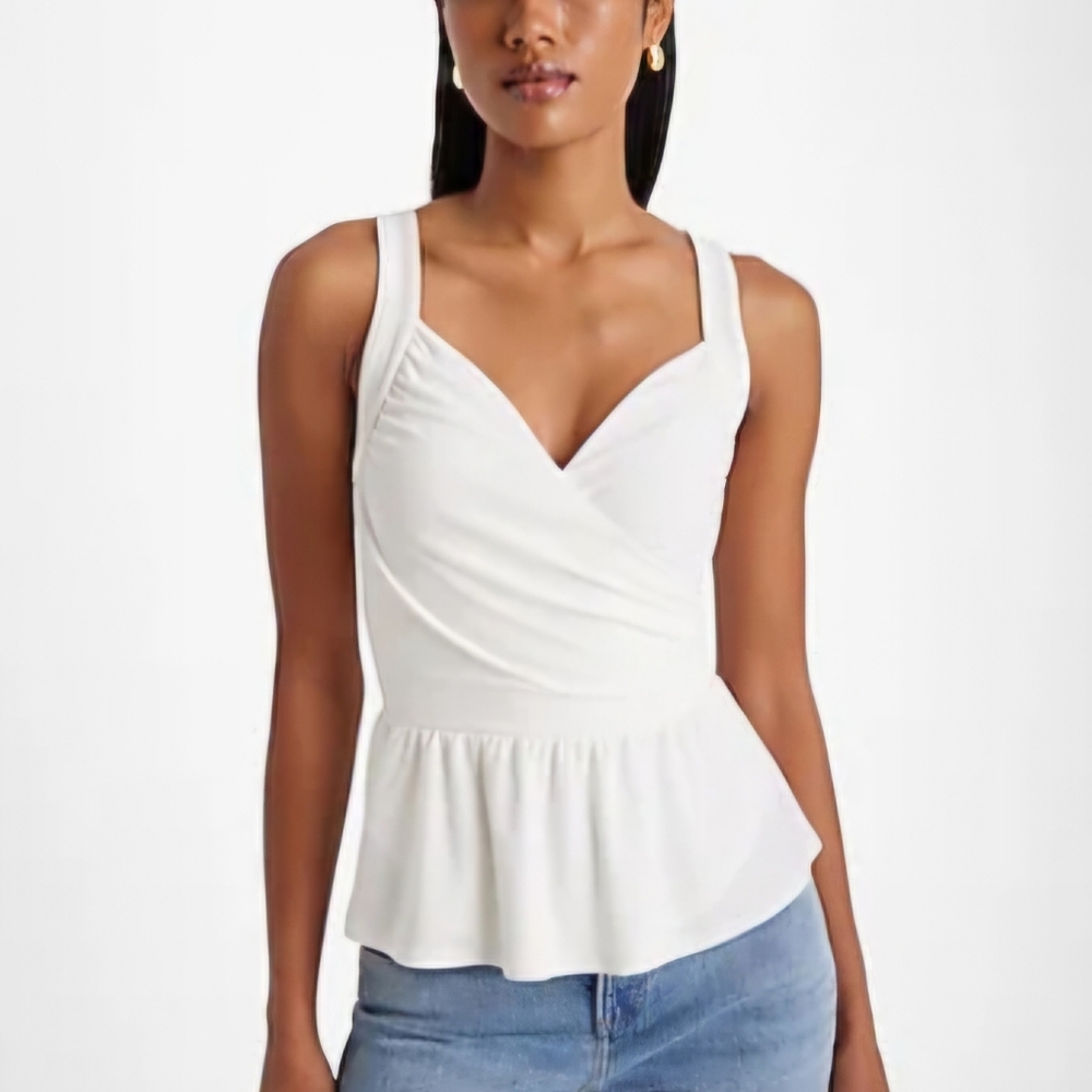 Skimming V-Neck Surplice Peplum Tank